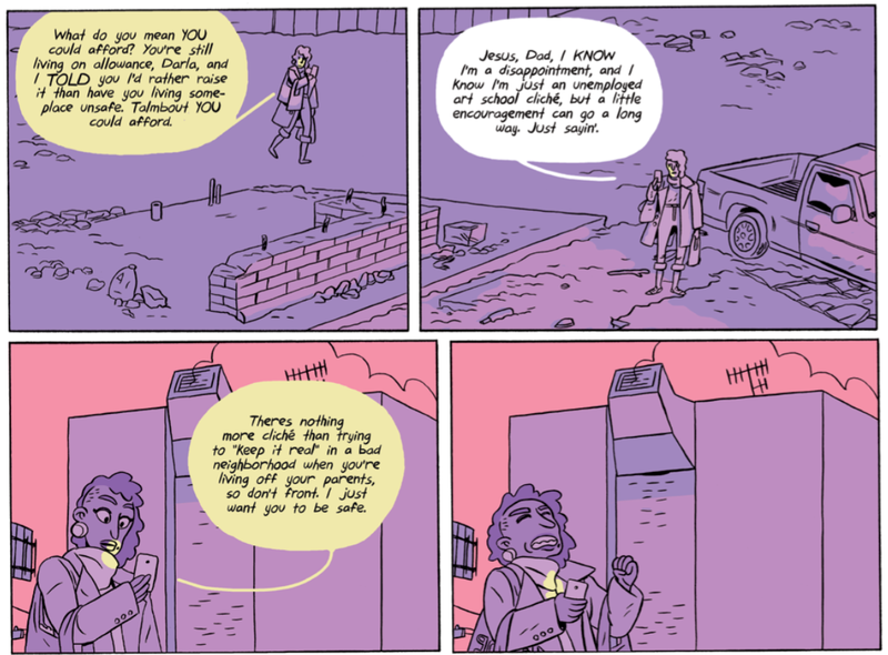 Darla endures a frustrating conversation with her dad, who helps her financially.